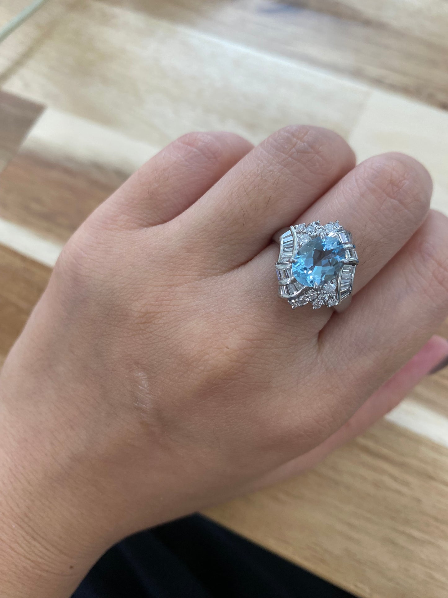 Aquamarine Diamond Platinum Ring