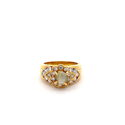 Cats eye Diamond K18YG Ring