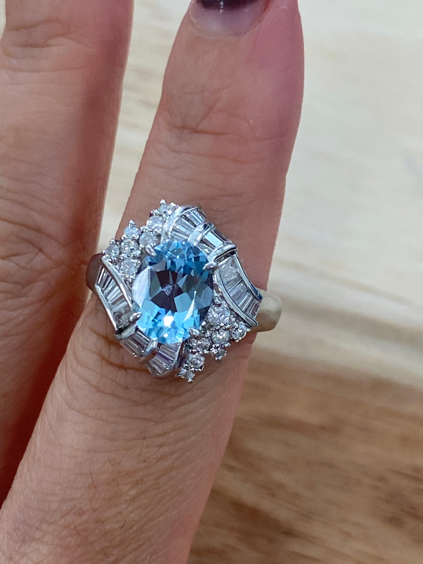 Aquamarine Diamond Platinum Ring