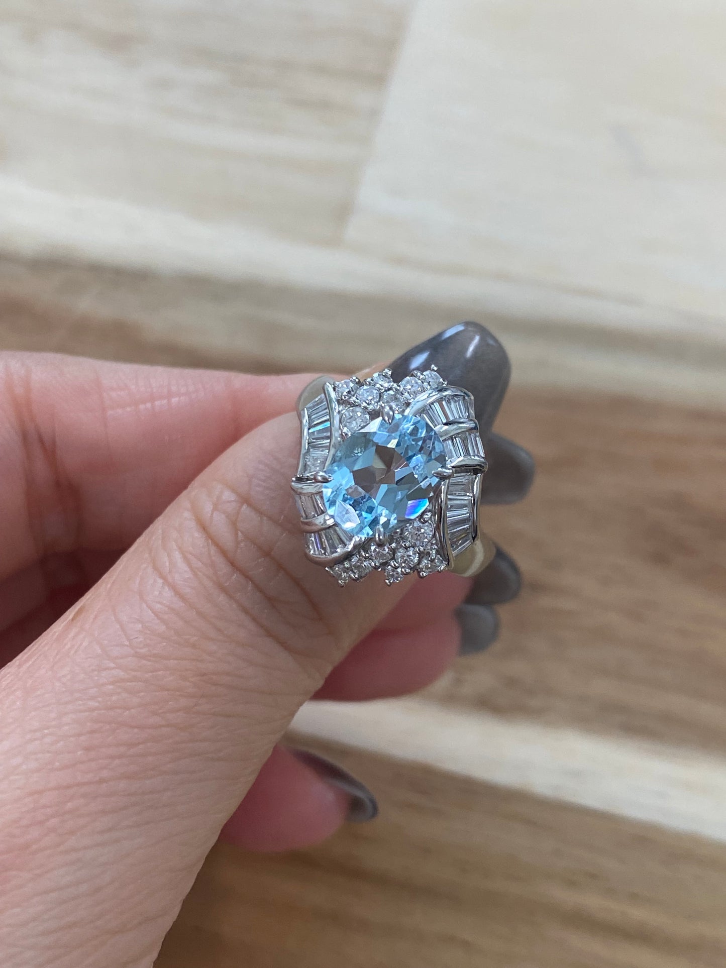 Aquamarine Diamond Platinum Ring